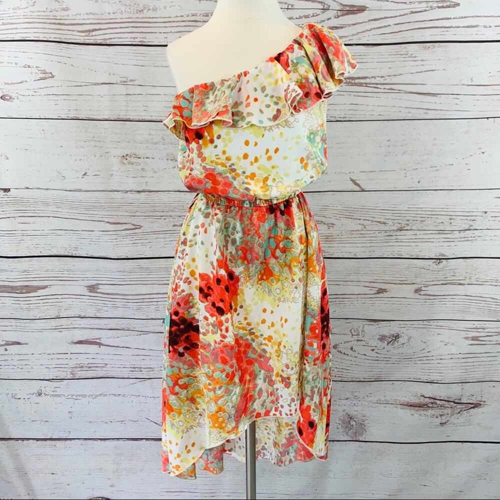 Sequin Hearts single shoulder ruffle asymmetrical